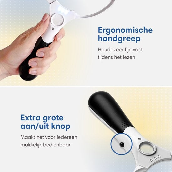SafeLife Vergrootglas met verlichting – 3 x LED – 2x 4x 25x – Leesloep voor ouderen - Loeplamp met led verlichting - Vergrootglas voor volwassenen