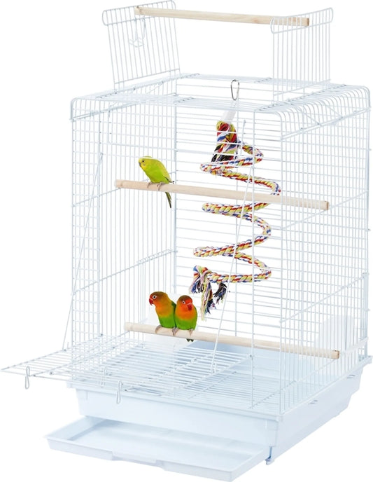 Yaheetech Vogelkooi Met Speelgoed – 40 x 40 x 58 cm – Voorzien Van Extra Opening Aan Bovenkant En Uittrekbare Opvangbak En 4 Houten Zitstokken – Voor Parkieten En Kanaries – Zwart Metaal En Hout