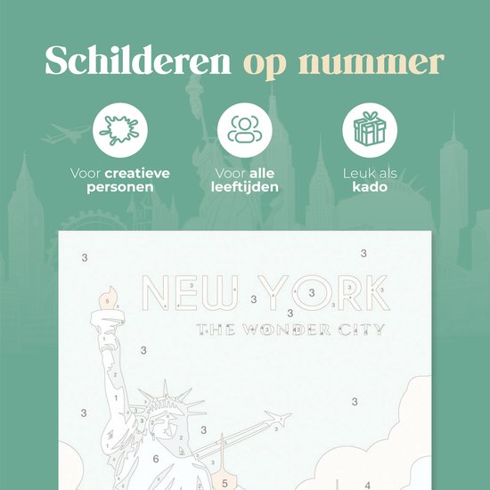 Rubye® Mini Schilderen op Nummer - New York - Inclusief Verf en Penselen - Volwassenen & kinderen - 15x20cm