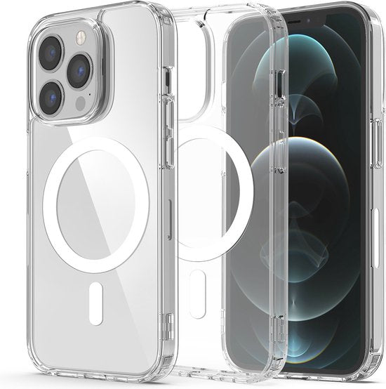 Podec Magsafe Hoesje Geschikt voor iPhone 12 Pro Max - Met 3x Screenprotector + 3x Cameraprotector - Magnetisch met Ring Doorzichtig - Telefoonhoesje Transparant Case
