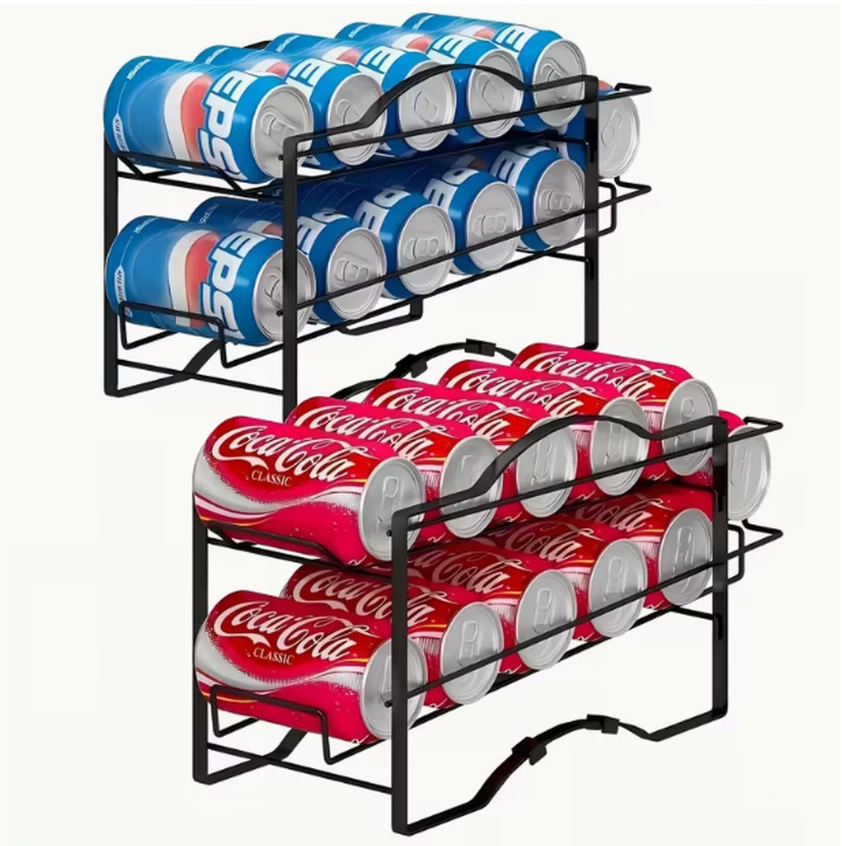 SRD Zwart Cola Rek 2-delige Set - IJzer - Keuken Organizer - Voor Blikjes en Voorraad