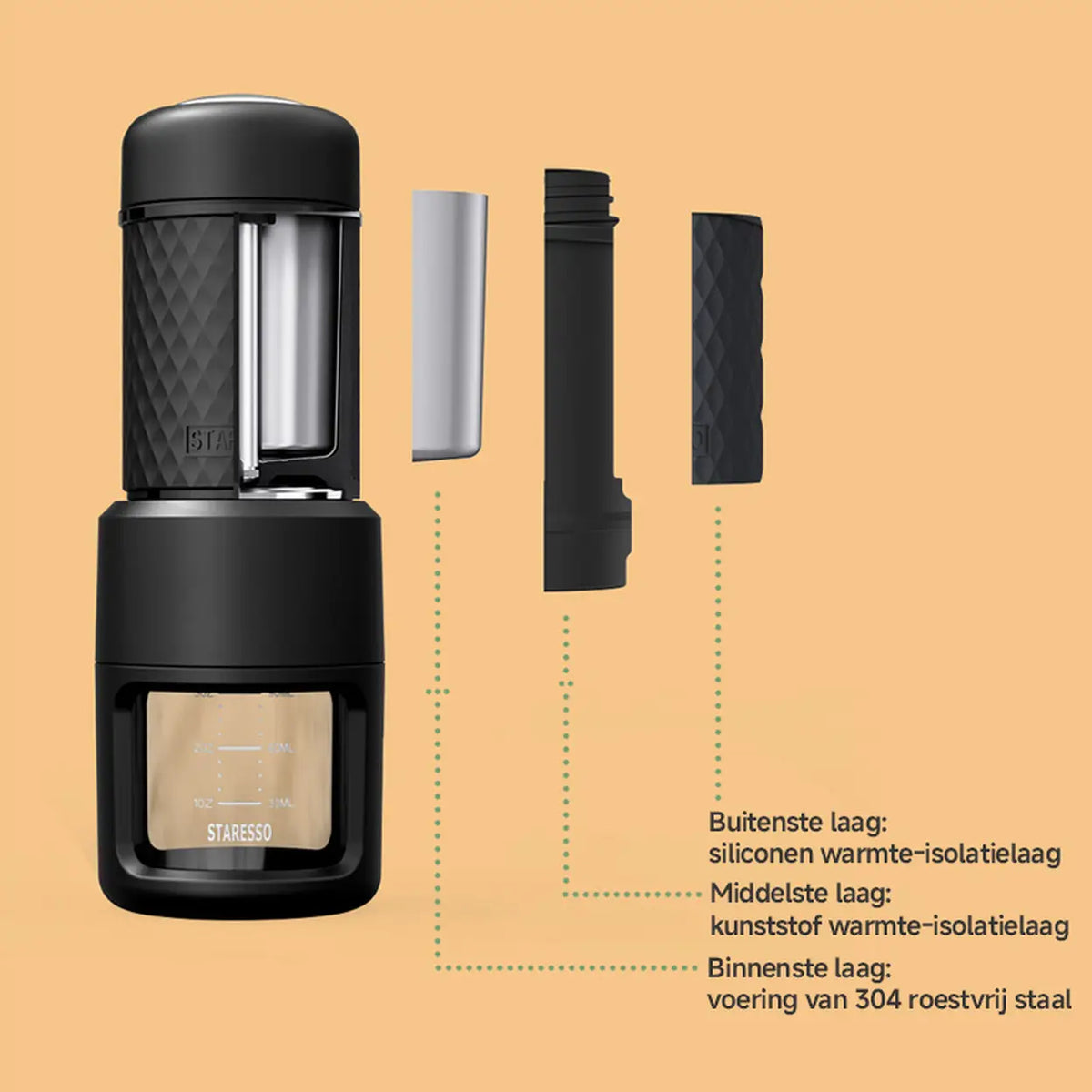 STARESSO draagbare handmatige espressomachine - capsules en gemalen koffie