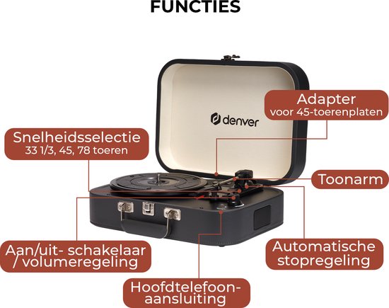 Denver Platenspeler - Ingebouwde Speakers en Versterker - Incl. PC Software - Auto-stop - Retro - VPL130