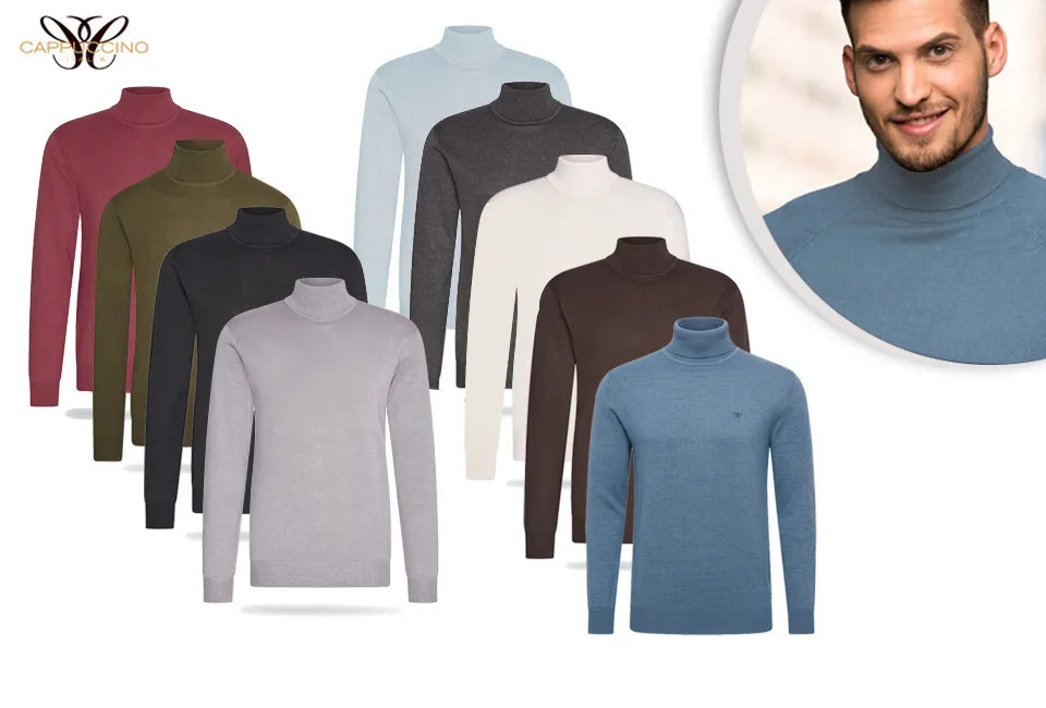 Cappuccino Pullover Maat L - Hoge Kraag - Katoen/Acryl - Marineblauw
