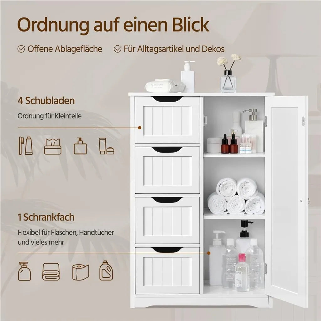 Yaheetech Badkamerkast - 56x30x82 cm - Opberging - Laden - Verstelbaar - Compact - Wit
