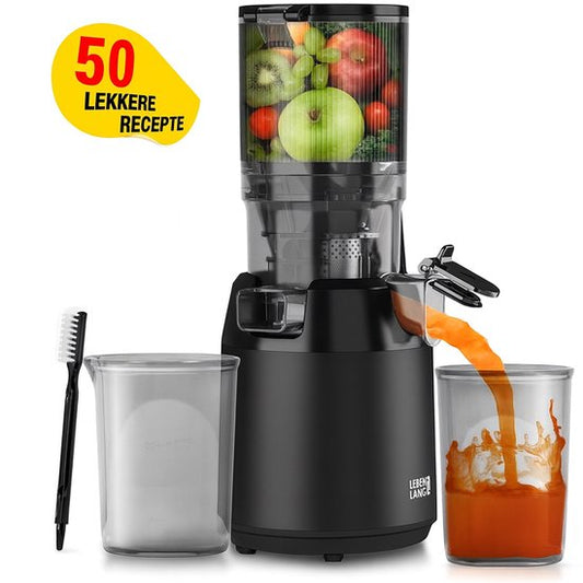 Lebenlang Slowjuicer Sapcentrifuge – Voorzien Van Koude Pers Technologie En Keramische Persschroef En Handige Opzetstukken – Voor Gembershots En Amandelmelk – Grijs Roestvrij Staal
