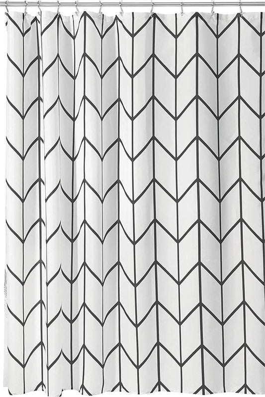 Douchegordijn Badkamer Accessoires - Visgraad - Zwart/Wit- 180x200 cm
