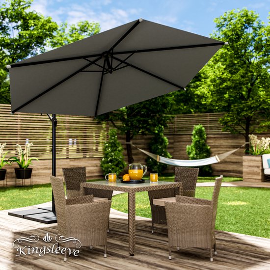 Kingsleeve Zweefparasol - Ø300cm UV bescherming 80+ - Antraciet