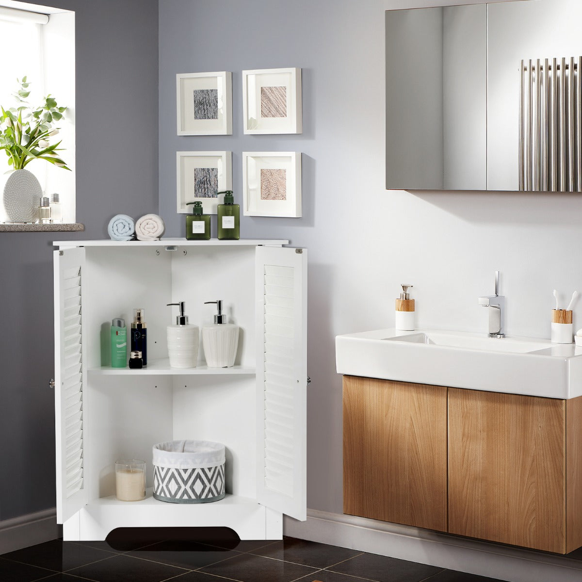 Coast Hoekkast - Lattendeur - Verstelbare plank - MDF - 63 x 32 x 81,5 cm - Wit