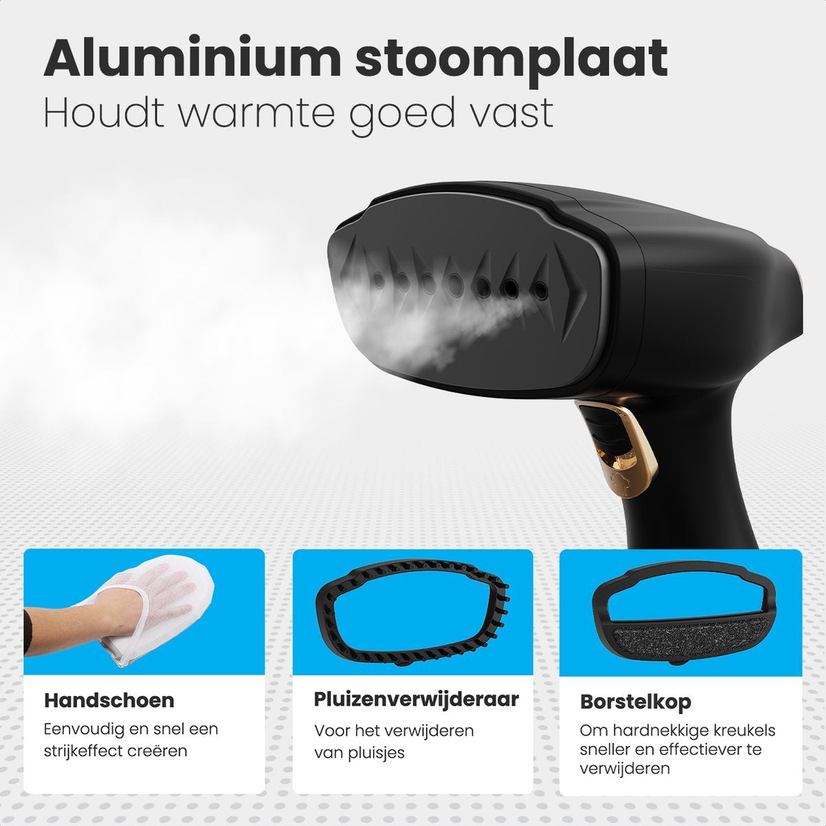 Auronic - Kledingstomer –  Incl. 2 Opzetstukken – 300ml - 1500 W – 17,8 x 10,2 x 25,4 cm – Zwart