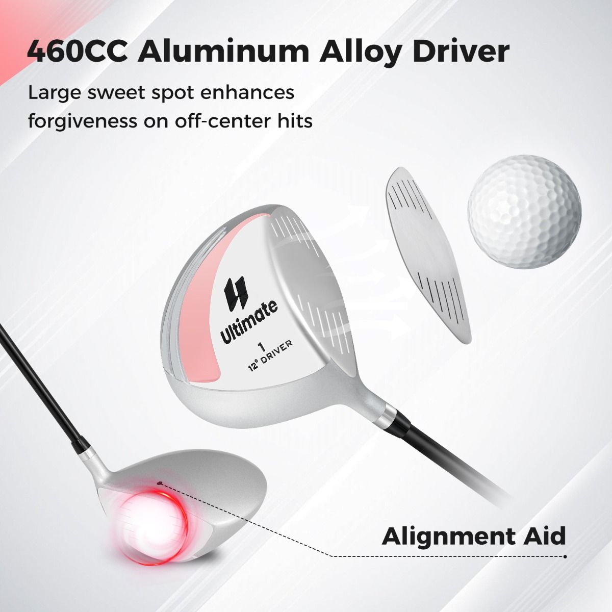 Coast Golfdriver voor Dames - 460 cc Aluminium Clubhoofd - Grafiet Shaft - Zwart en Zilver