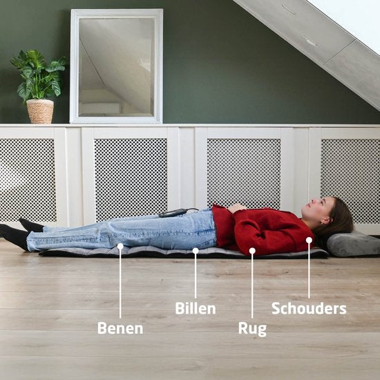 BREND BR-2230 Elektrische Massagemat en Kussen – Massagematras met Warmte, 5 Vibratiemodi en 3 Intensiteiten - Massagekussen – 170X55 CM – Grijs