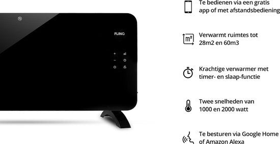 FlinQ Slimme Paneelverwarmer met WiFi - Verwarming elektrisch - Verwarmingspaneel - Elektrische kachel - Convectorkachel - Portable Heater - 2000W - Zwart