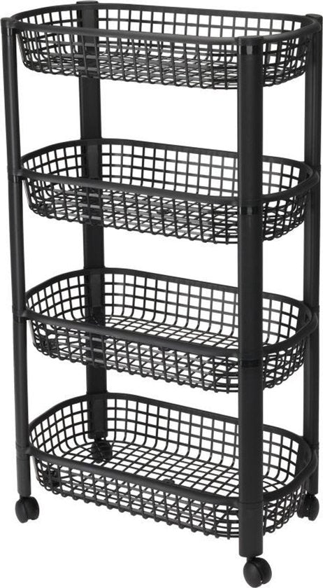 Excellent Houseware Keukentrolley Zwart - 4 Laags Opbergsysteem - 46,5 x 26 x 80 cm