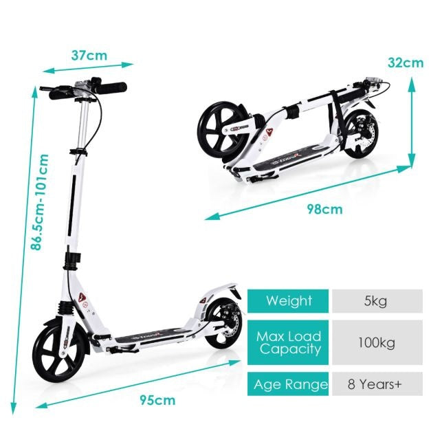 Coast kick scooter met de bel en ondersteuning van riem scooter scooter rolhoogte verstelbare scooter opvouwbaar wit wit
