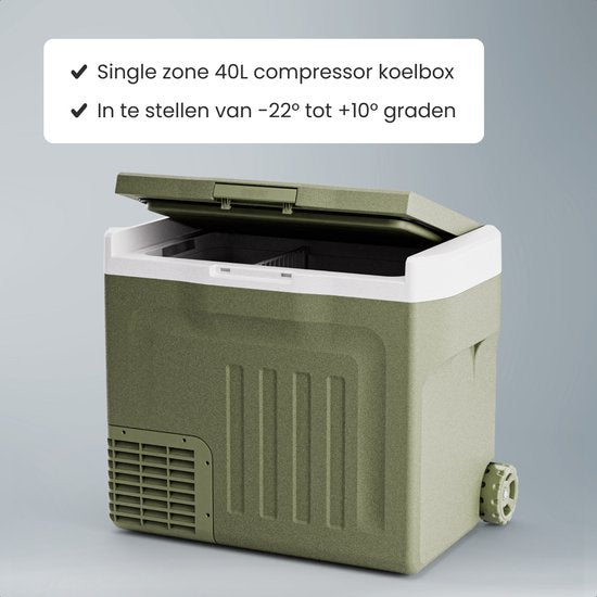 Auronic Elektrische Koelbox - Compressor - 40L - 12V en 240 volt - Camping Koelkast - Frigobox Auto - Met Wielen en Hendel - Groen