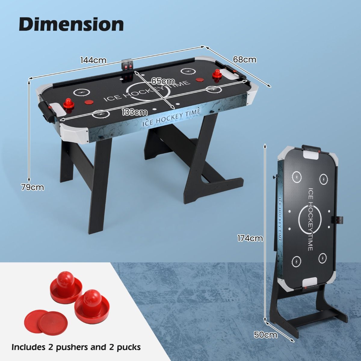 coast Opvouwbare Airhockeytafel – Zwart – 144x68x79 cm – LED-display & 12V Motor