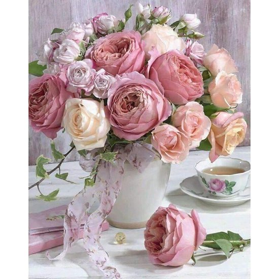 Happy Painter Diamond Painting - Rozen Tafelboeket - 30 x 40 cm - Volledig Pakket