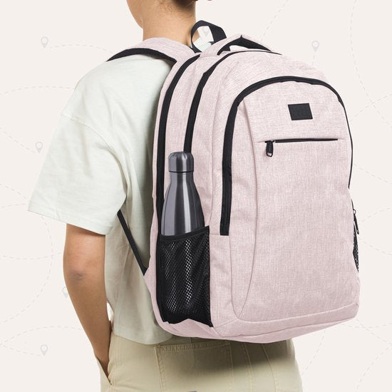 TRVLMORE Rugtas - 36L - 17,3 Inch - Laptop Rugzak met USB - Schooltas - Heren en Dames - Tas -Levenslange - Roze