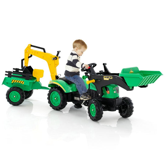 coast 3-in-1 zittractor voor kinderen – bulldozer - graafmachine - tractor – 180×41×64 cm – groen