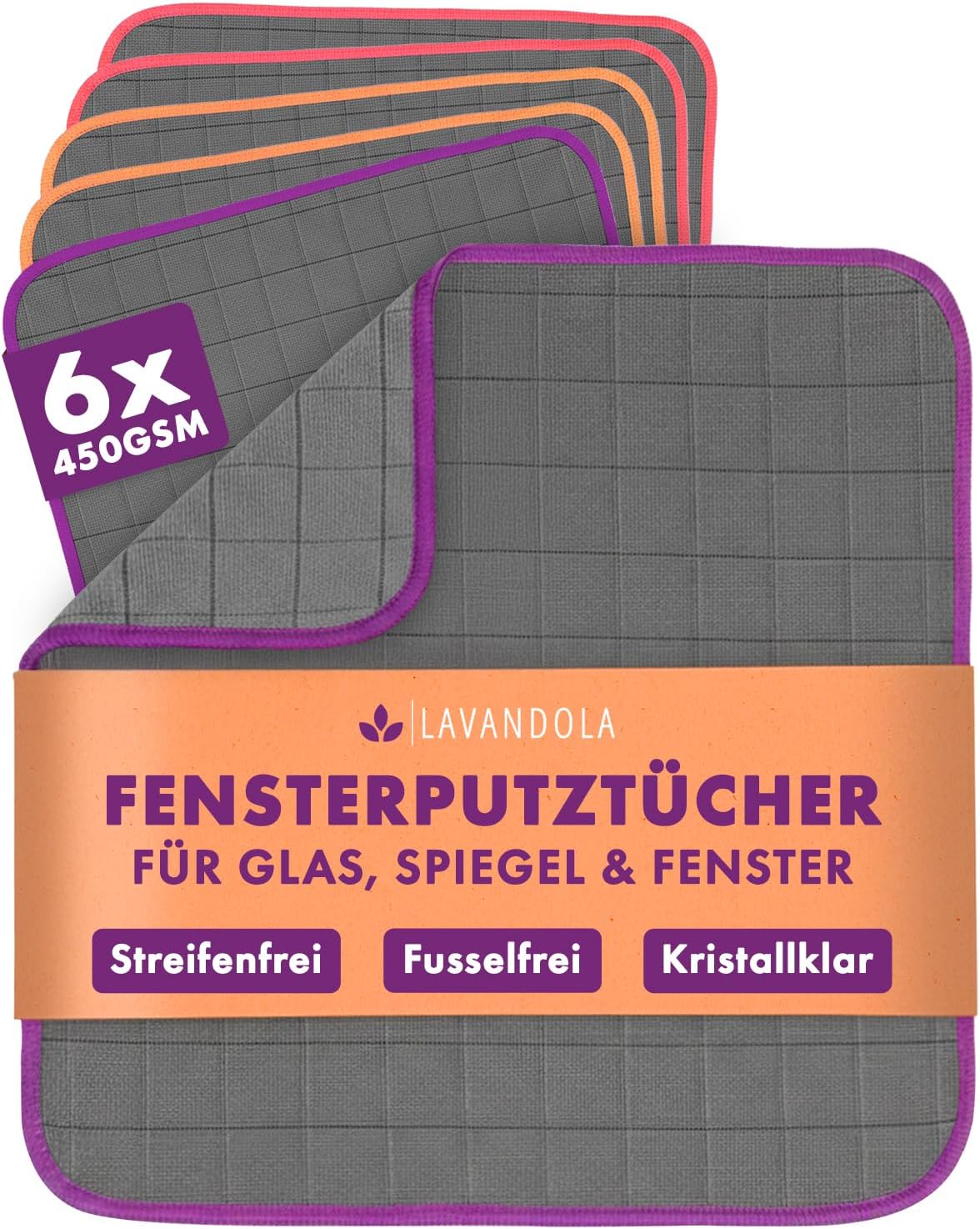 Lavandola® 6x Carbon Microvezeldoek voor Ramen 30 x 30 cm – 450 GSM – Streeploos & Extra Absorberend – Glas, Spiegel & Auto