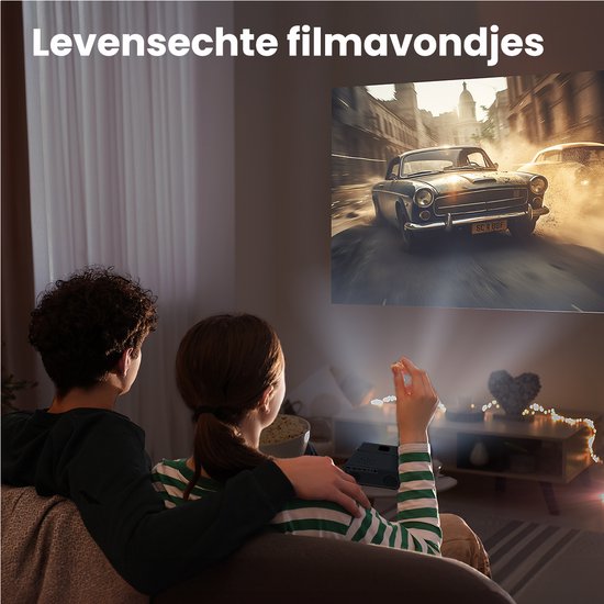 Auronic Beamer 10.000 Lumen - 1080P Full HD Streamen vanaf je telefoon - WiFi - Smart Mini Projector - HDMI-kabel - Afstandsbediening - Zwart