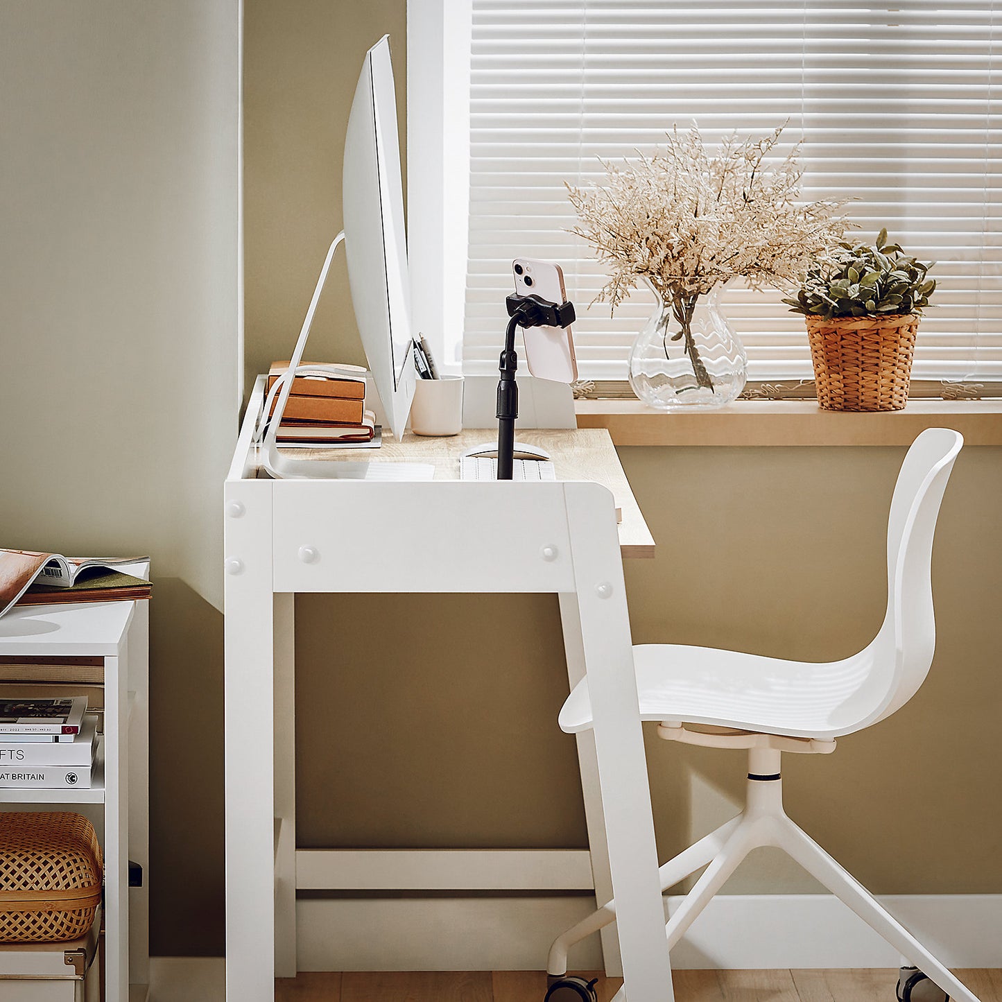 SoBuy Bureau / Home Office Desk – Wit Houten Design met Ruim Werkblad