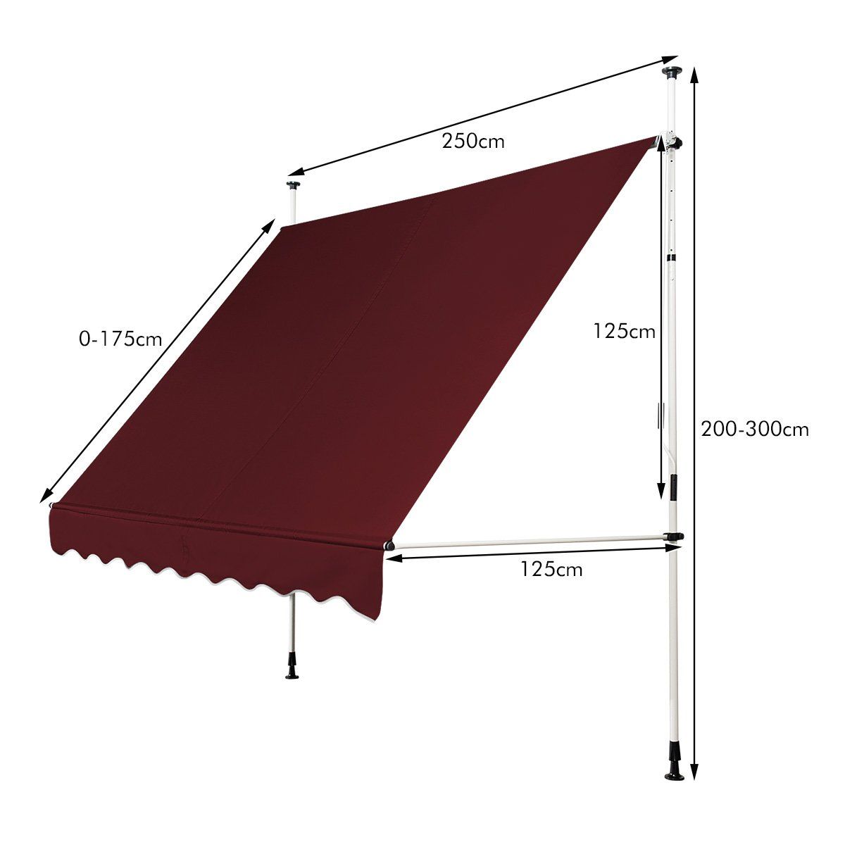 Coast Klemzonnescherm - Uitschuifbaar - Hoogte verstelbaar - Rood - 250 cm breed