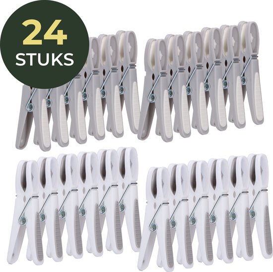 Gandria Wasknijpers 24 Stuks - Kunststof Wasknijpers - Set van 24 Plastic Knijpers - Wasrek Knijpers 10 Kg - Grijs/Wit en Wit/Grijs