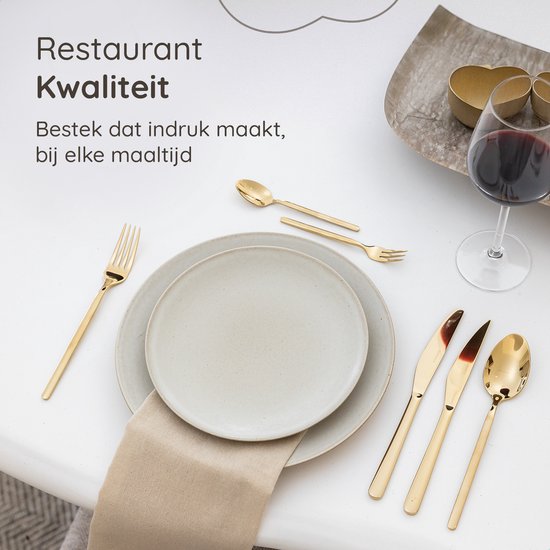 Deleca 6 Persoons Luxe RVS Bestekset Amor (36-delig) - Lepels, Messen, Vorken, Steakmessen & Gebaksvorkjes - Vaatwasserbestendig - Goud Design Bestek - 18/0 Edelstaal