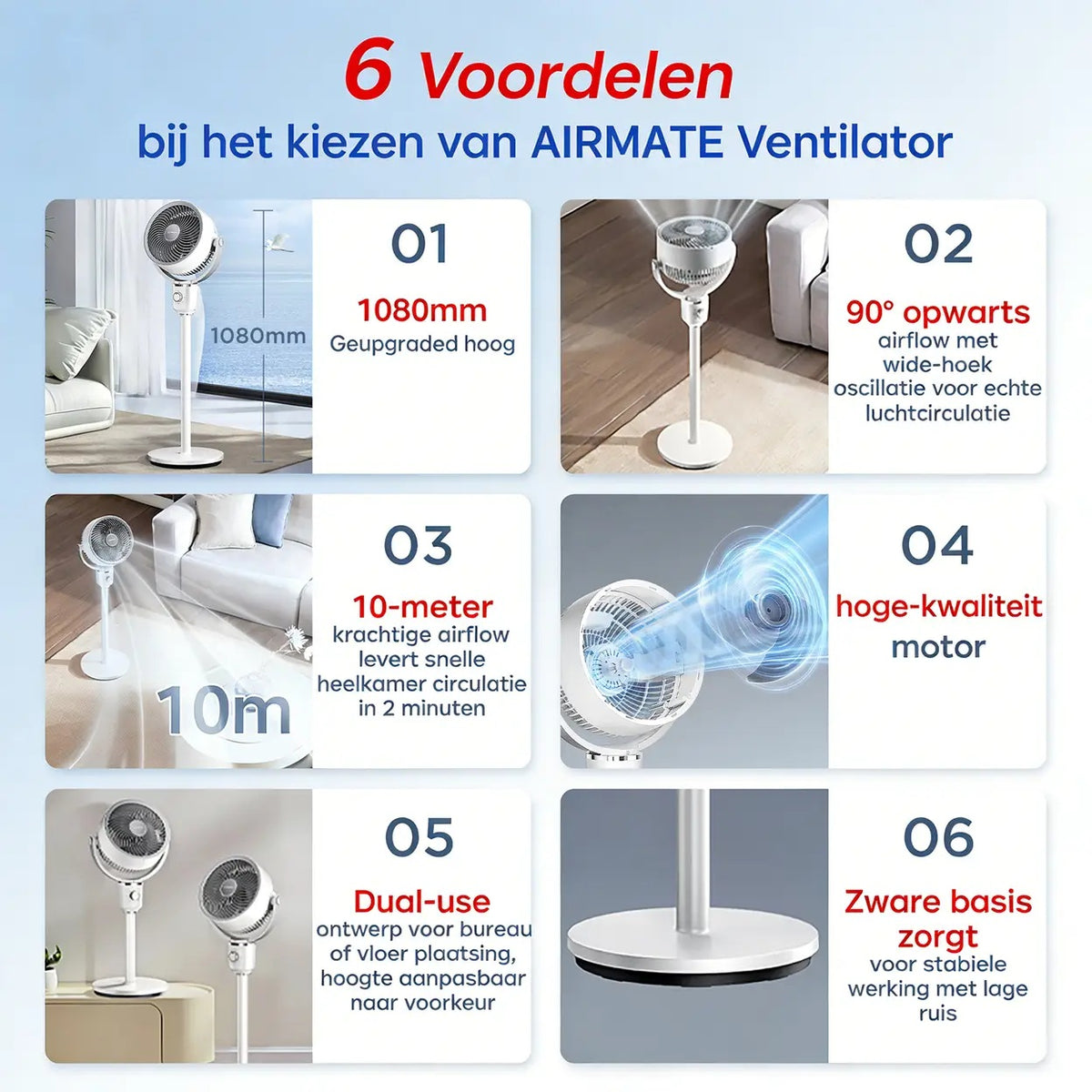 Airmate Luchtcirculatieventilator - Verstelbaar 45–108 cm - 3 Bladen