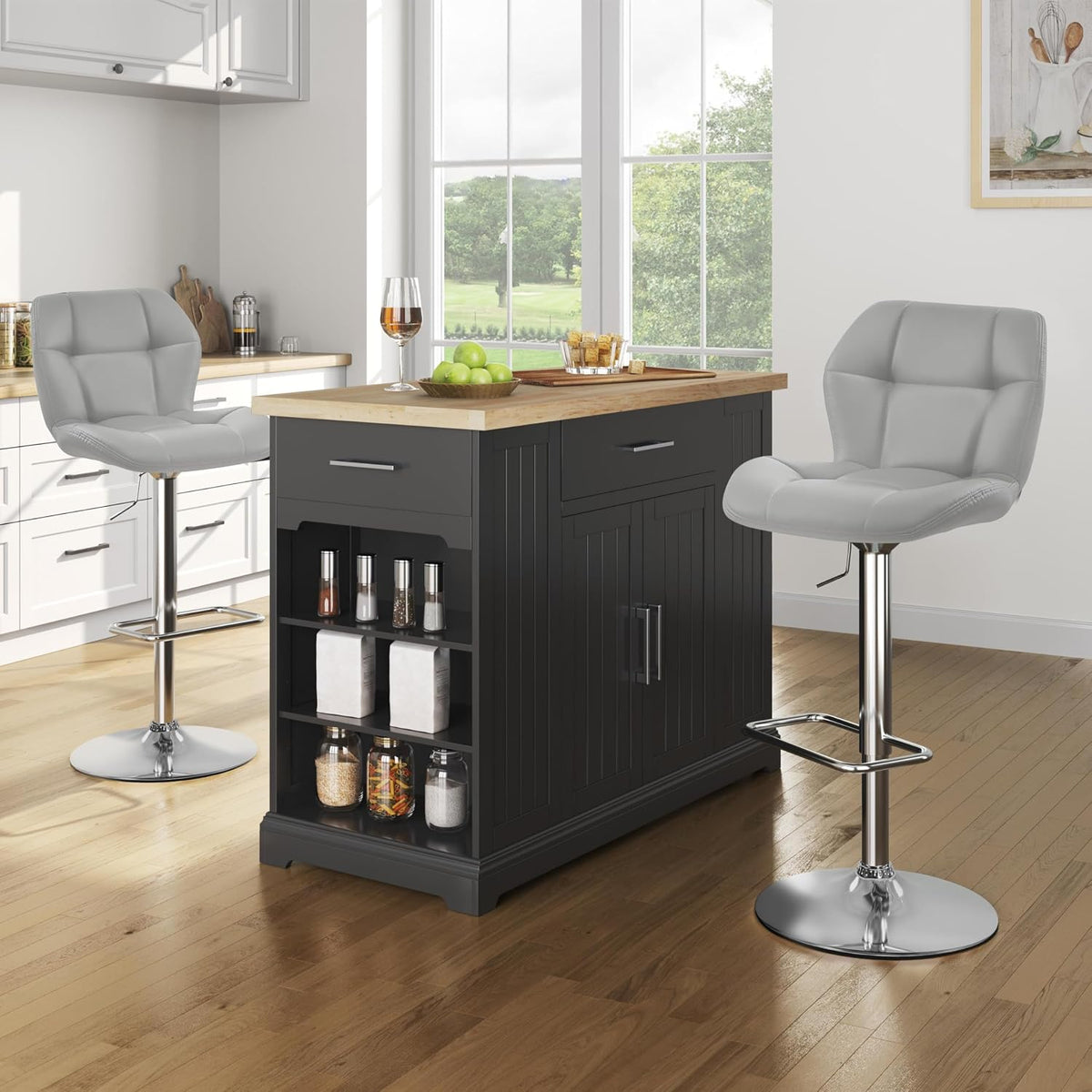 Yaheetech Barstoelen Set van 2 - Verstelbare Zithoogte 62,5-84,5 cm - Kunstleer