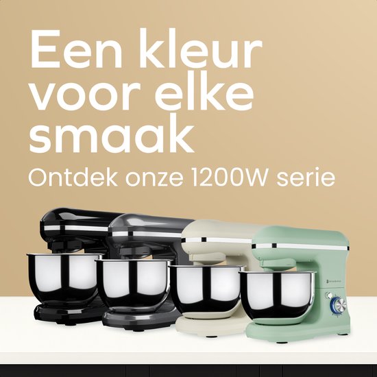 KitchenBrothers Keukenmachine - 1200W - Keukenrobot - 5L - Broodmixer - Mixer met Mengkom - Keukenmixer - Pastelgroen