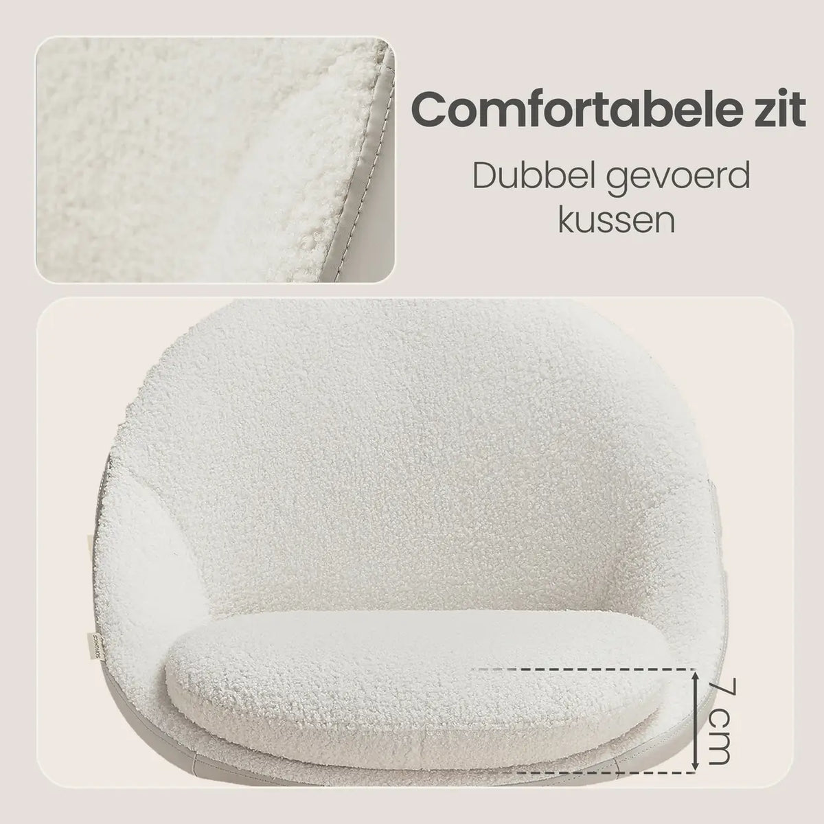 JOYFURNOS Sherpa Bureaustoel - In Hoogte Verstelbaar - Beige/Wit