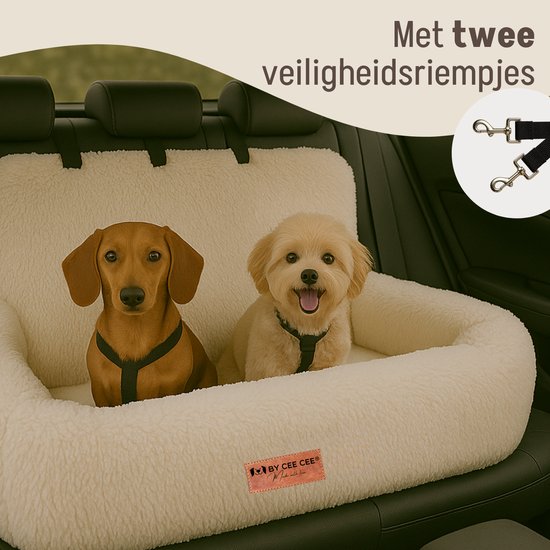 By Cee Cee Autostoel Hond Deluxe - Hondenmand Auto Met Veiligheidsriempje - Automand Hond - Hondenstoel - Autozitje - Beige - 120x60 - Maat L