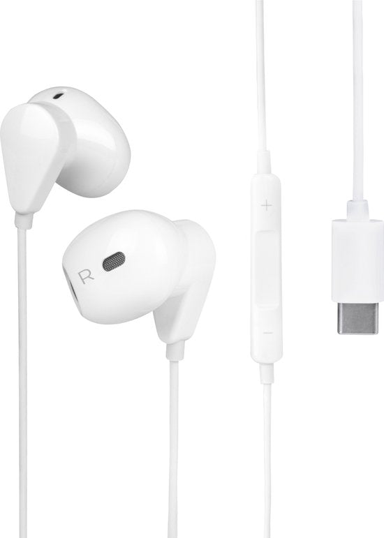 Nuvance - In-Ear Oordopjes met Draad - USB-C - Wit Kunststof - Met Microfoon & In-Line Bediening - Helder Geluid & Comfortabele Pasvorm - Voor Moderne Smartphones