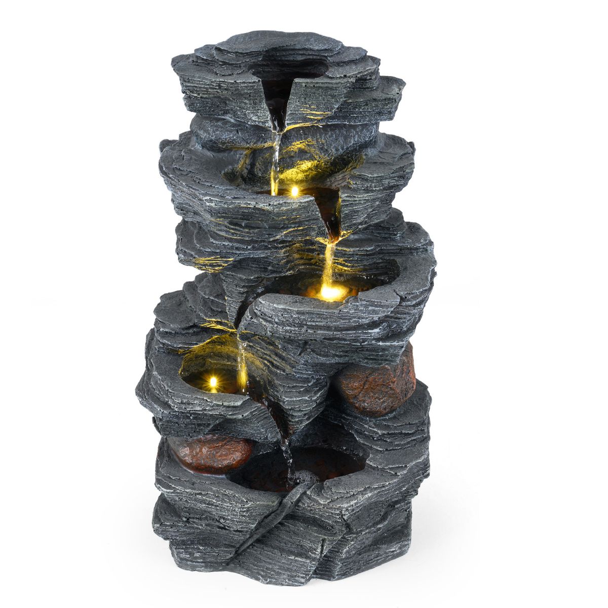 Coast tafelfontein - 5-laags waterval - LED-verlichting - zwart - 27 x 20,5 x 45,5 cm