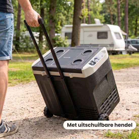 Auronic Elektrische Koelbox - Compressor - 40L - 12V en 240 volt - Camping Koelkast - Frigobox Auto - Met Wielen en Hendel - Zwart