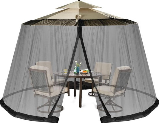 Verstelbaar muggennet voor parasols van 250-300 cm, insectenbescherming met 2 deuren, vulbare basis, vliegengaas, muggennet