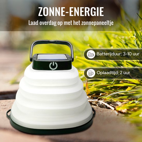 Tech Essentials Solar LED Lantaarn - Opvouwbaar - Zwart - Tentlamp - Led Lamp Oplaadbaar - Kamperen - Nood - Storm - Hanglamp - Zonne Energie