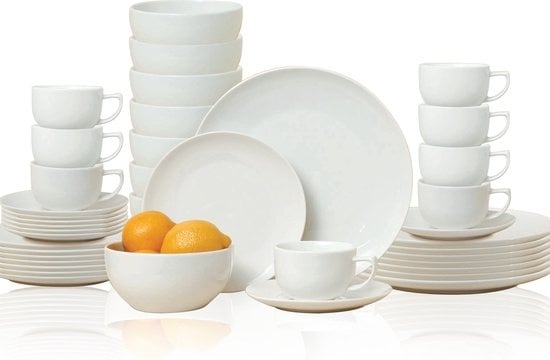 alpina Tafelservies - 40 Delig - Vaatwasser- en Magnetronbestendig - Aardwerk - Wit