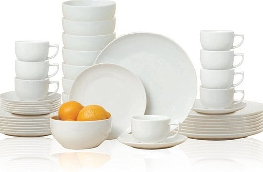 alpina Tafelservies - 40 Delig - Vaatwasser- en Magnetronbestendig - Aardwerk - Wit