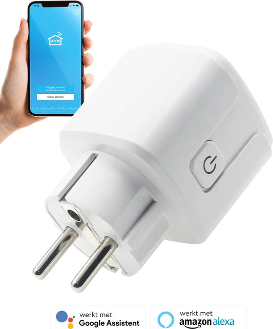 AyeWay Slimme Stekker met Energiemeter - Smart Plug - WiFi Stopcontact - Werkt met Google Home & Alexa - iOS & Android - 1 Stuk