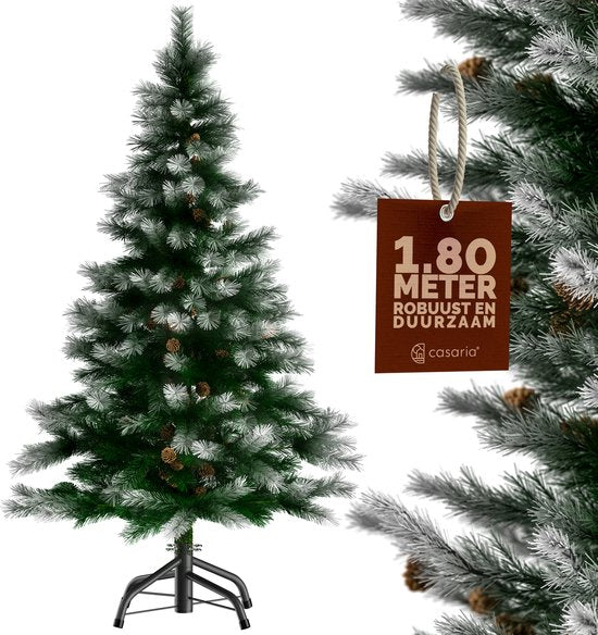 Casaria Kerstboom 180cm PVC – Sneeuw Effect Denneappels - Groen-Wit