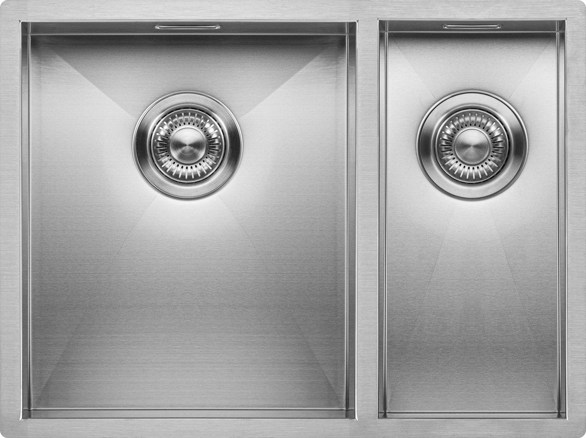 Mizzo Quadro Dubbele Spoelbak L 34-18X40CM - 1,5 spoelbak - Wasbak Keuken - Onderbouw / Vlakbouw / Inbouw - RVS 1.2mm dik