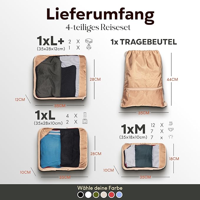 loonara Travel Reisorganizer set beige 4pcs