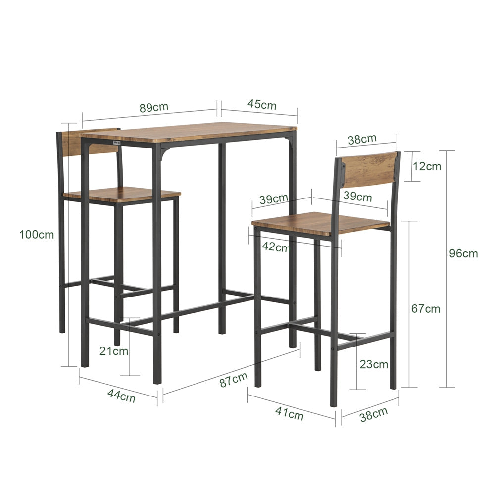 SoBuy OGT03-XL Bistrotafel met 2 krukken - Industrieel - 3-Delig set