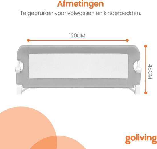 Goliving bedhekje – Bedhek – Bedrail – Inklapbaar bedrekje – 120 x 45 cm – Grijs