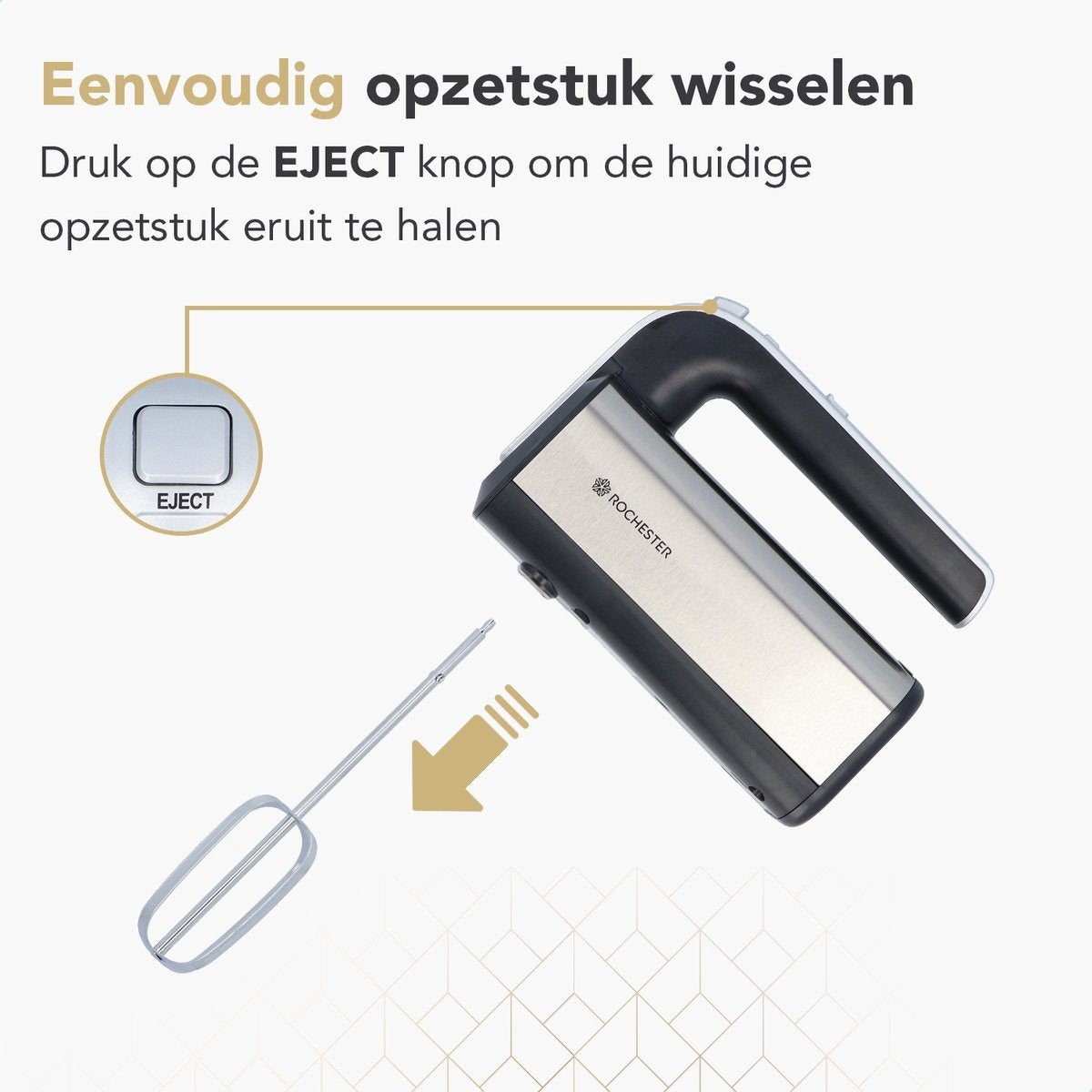Rochester handmixer met mengkom - Keukenmachine - 5 Snelheden - Mixer Turbo - Incl. Kloppers, Deeghaken - RVS