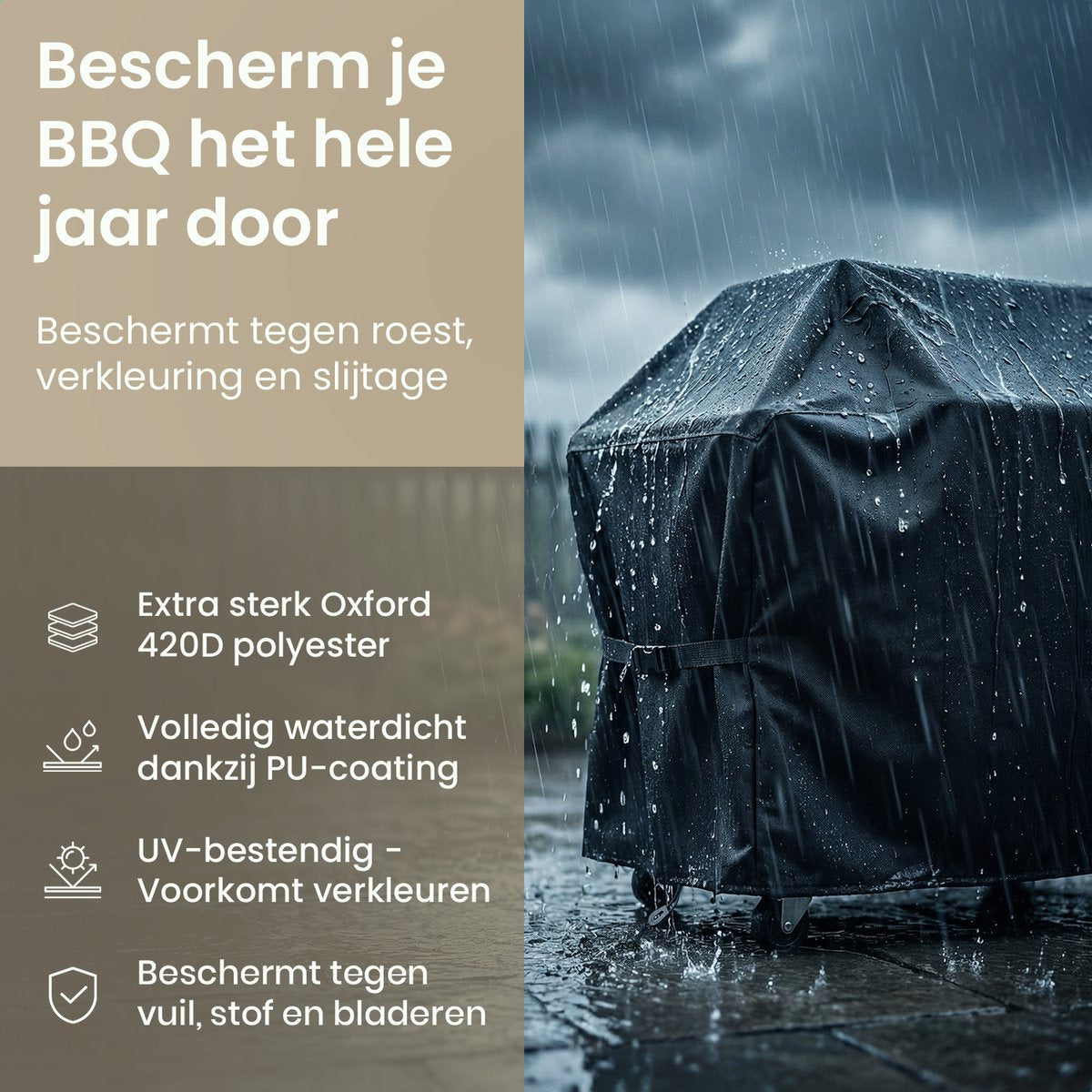 Duna BBQ Hoes Waterdicht - Zwart - 130 x 70 x 120 cm - Oxford 420D, UV-Bestendig
